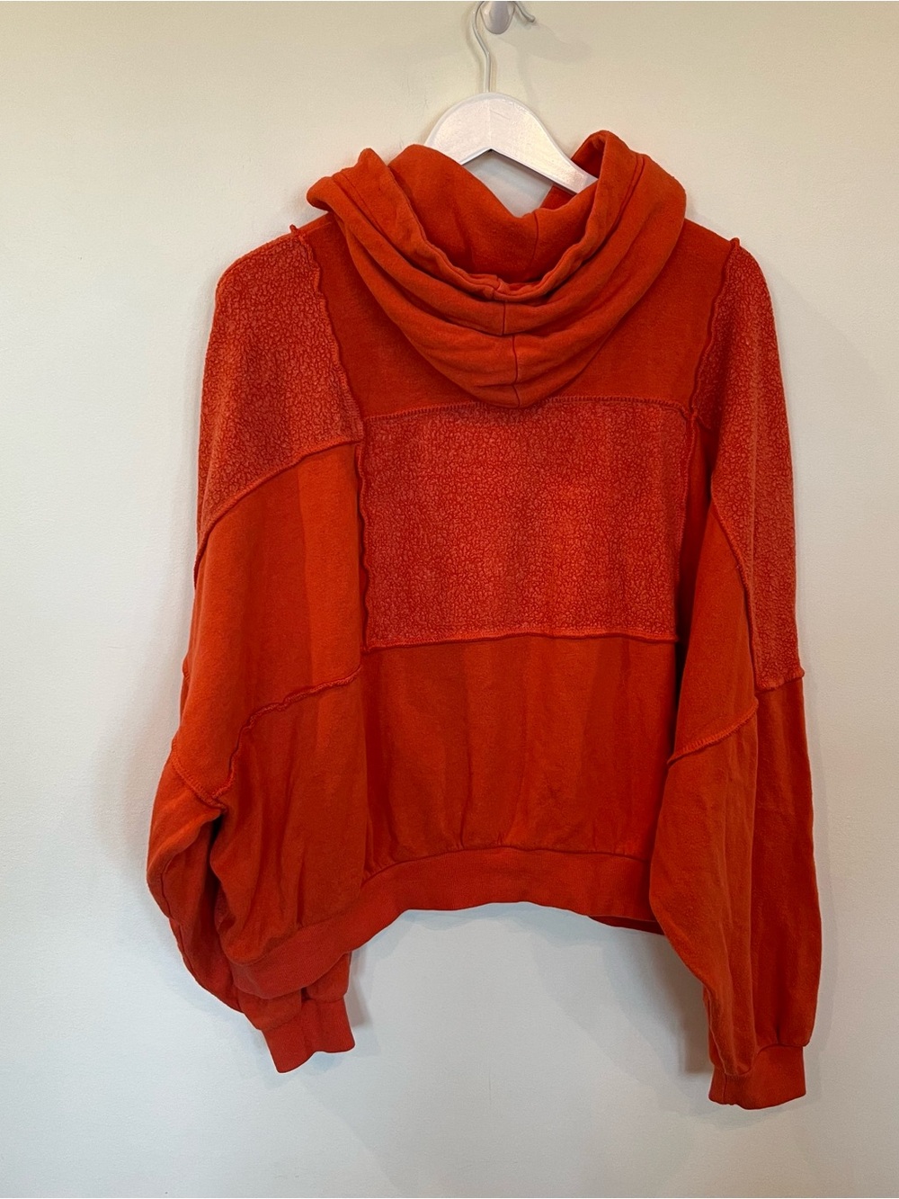 Aerie Womens XL Orange Patchwork Sherpa Hoodie Sweatshirt Pullover Relaxed - Picture 5 of 6